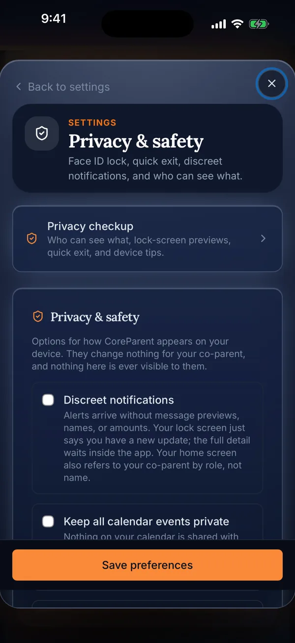 Privacy and safety settings on iPhone with Face ID lock and discreet notifications